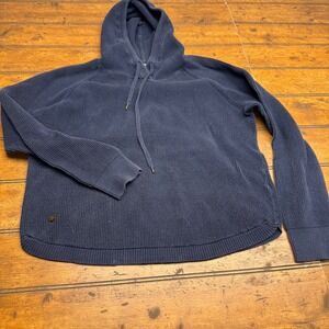 Lauren Ralph Lauren Navy Blue Waffle Knit‎ Sweater Hoodie LRL Logo woMens Large